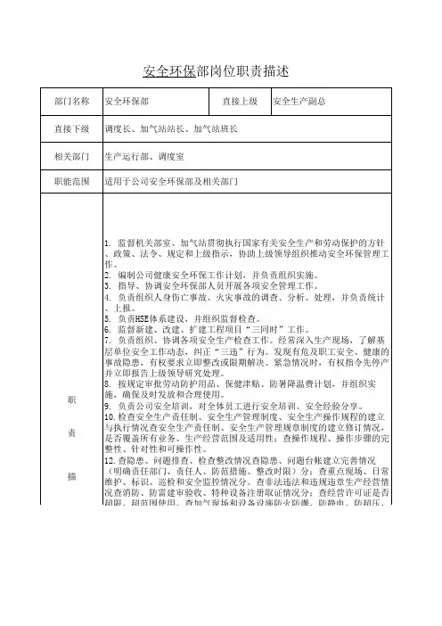 安全环保部岗位职责描述