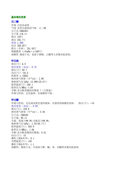 物料-理化性质