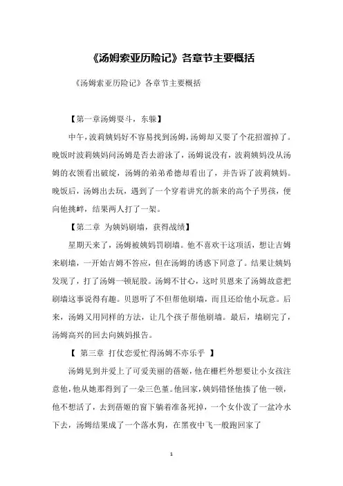 《汤姆索亚历险记》各章节主要概括
