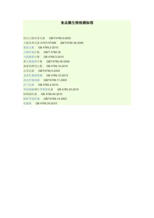 食品微生物检测标准