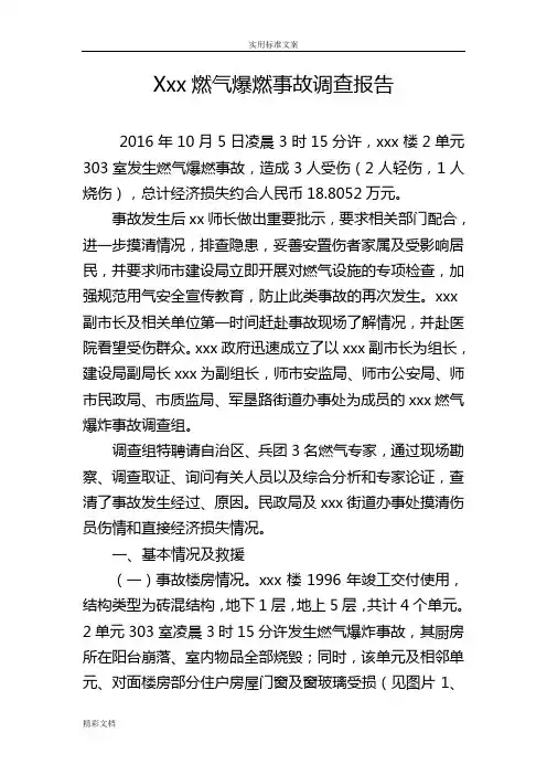 燃气爆燃事故调研报告材料
