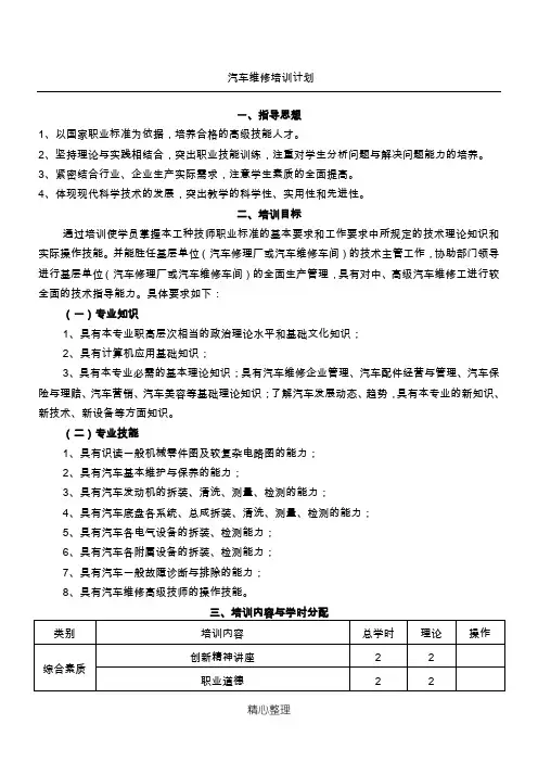 汽车维修培训计划
