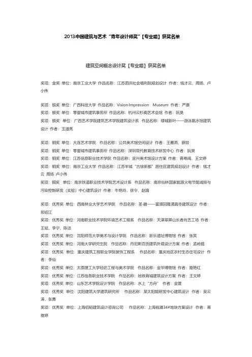 【VIP专享】第二届中国建筑与艺术“青年设计师奖”【专业组】获奖名单