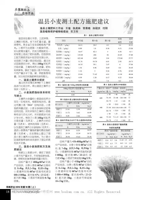 温县小麦测土配方施肥建议