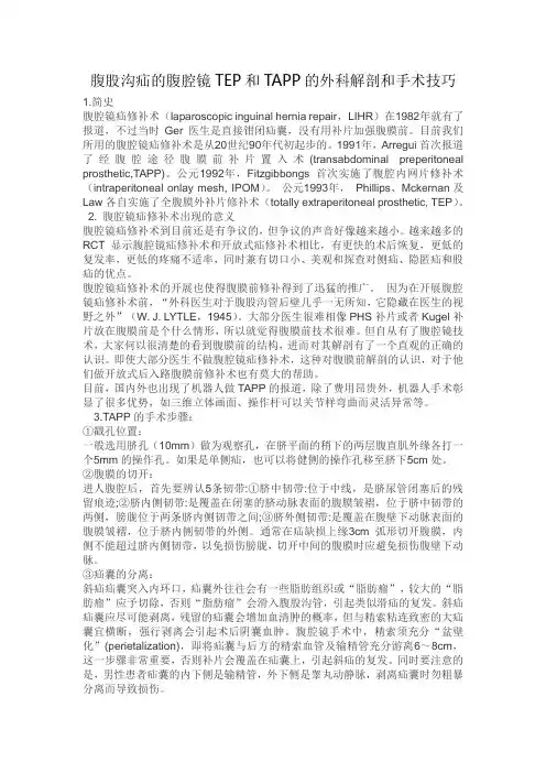 腹股沟疝的腹腔镜TEP和TAPP的外科解剖和手术技巧