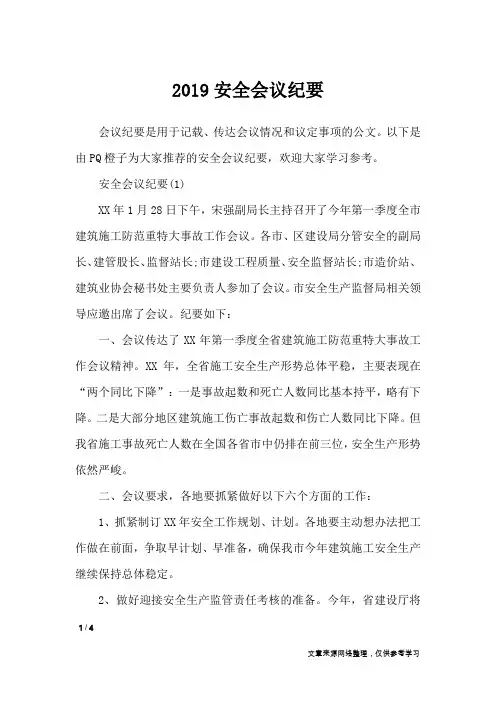 2019安全会议纪要_行政公文