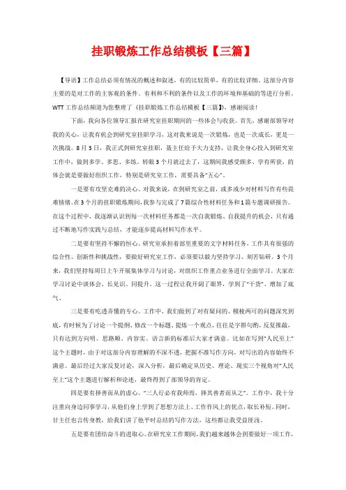 挂职锻炼工作总结模板【三篇】