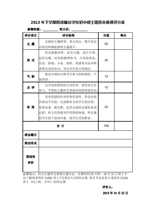主题班会赛课评分表