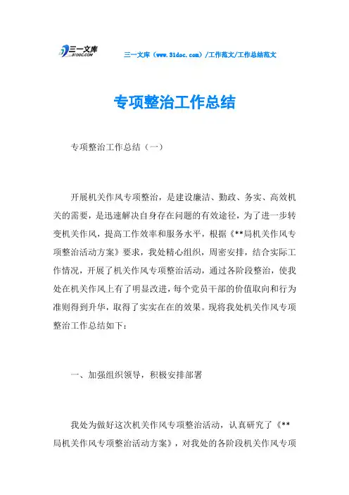 工作总结范文专项整治工作总结