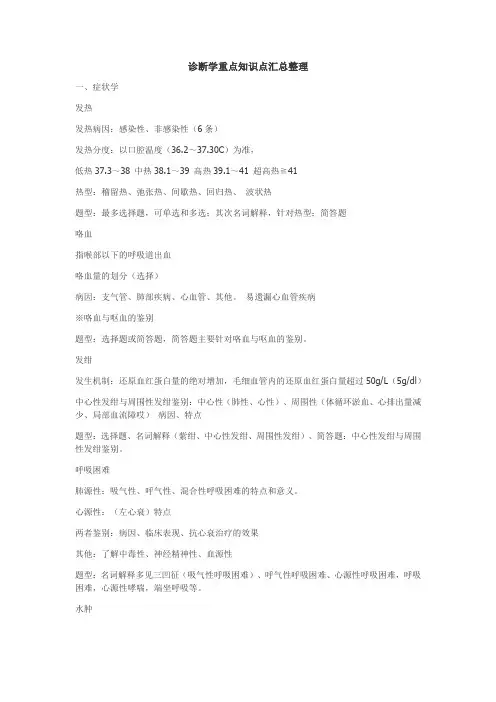 诊断学重点知识点汇总整理