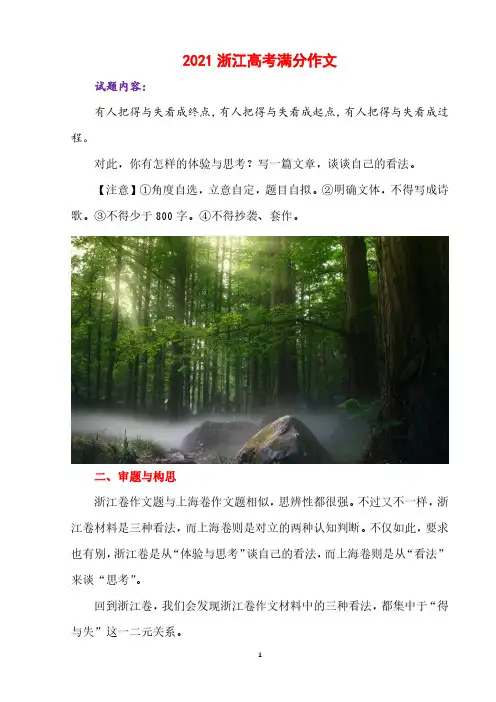 2021浙江高考满分作文