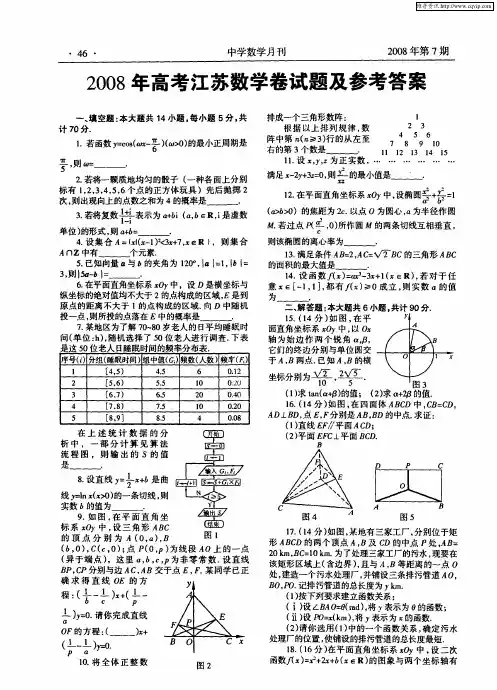 2008年高考江苏数学卷试题及参考答案