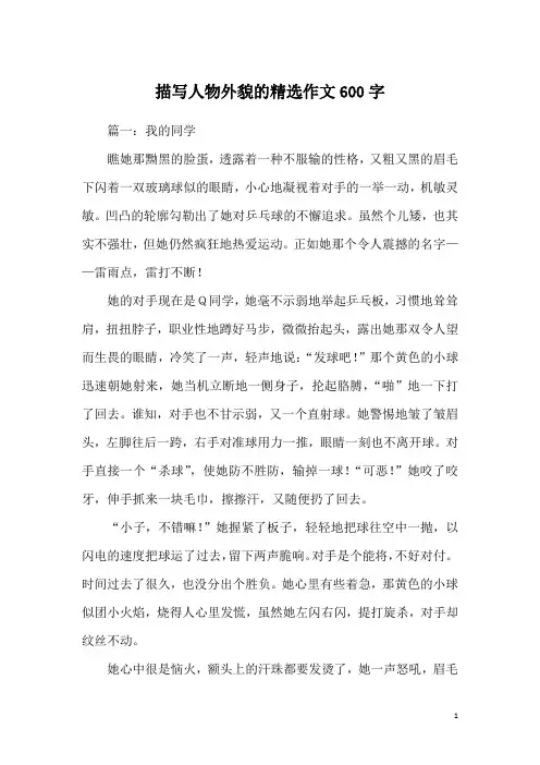 描写人物外貌的精选作文600字