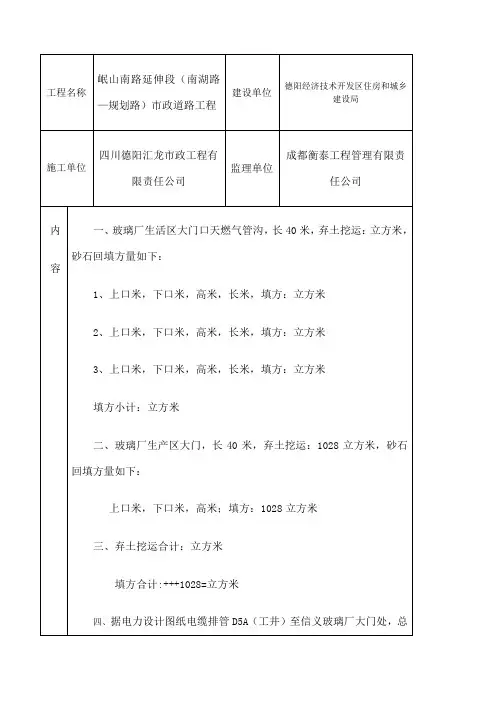 工程现场收方记录 