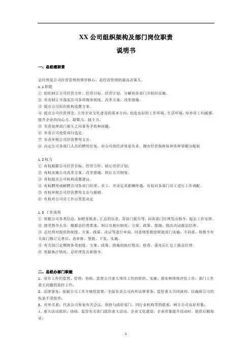 公司组织架构图及岗位职责说明书