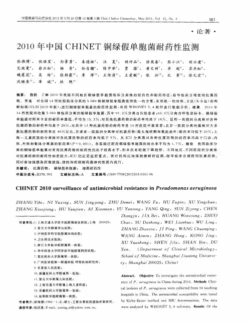 2010年中国CHINET铜绿假单胞菌耐药性监测