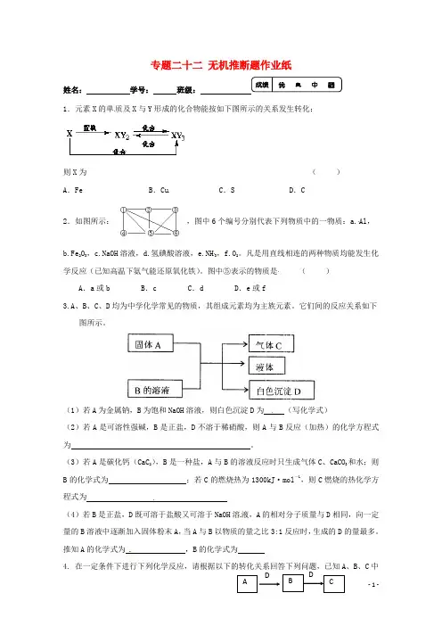 江苏省高三化学二轮复习 专题22《无机推断题》课时作业