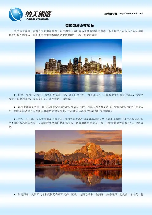 美国旅游必带物品