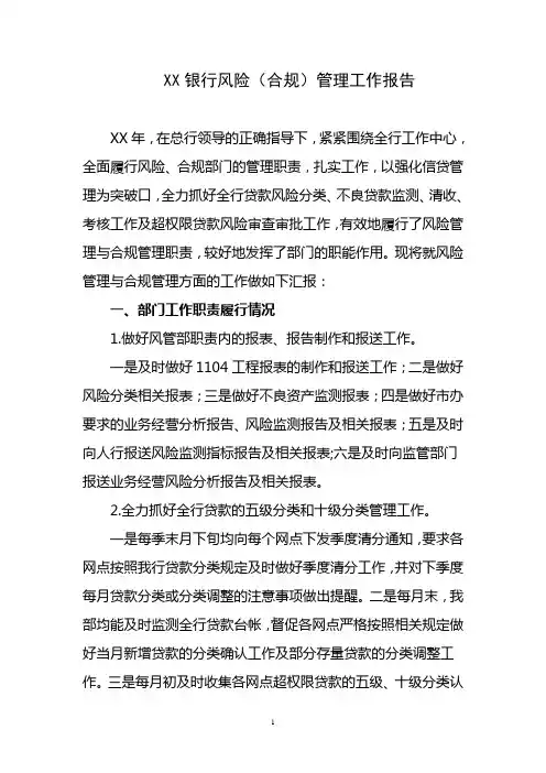 XX银行风险管理工作报告