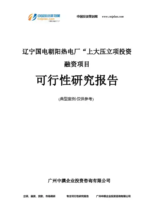 辽宁国电朝阳热电厂“上大压融资投资立项项目可行性研究报告(中撰咨询)