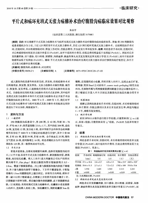 平片式和疝环充填式无张力疝修补术治疗腹股沟疝临床效果对比观察