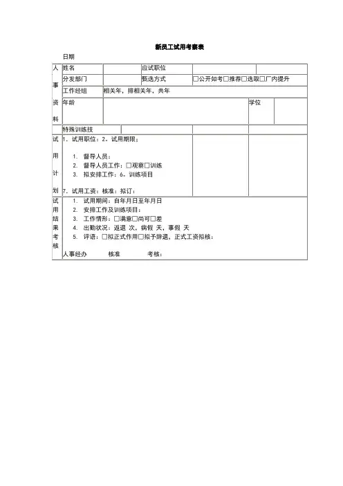 新员工试用考察表