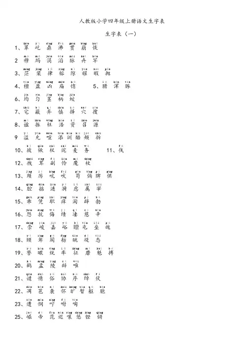 2015人教版小学四年级语文上册生字表(1)(2)附拼音 3