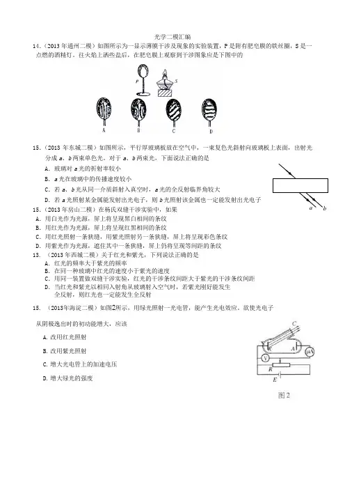 2013年高三物理二模光学汇编