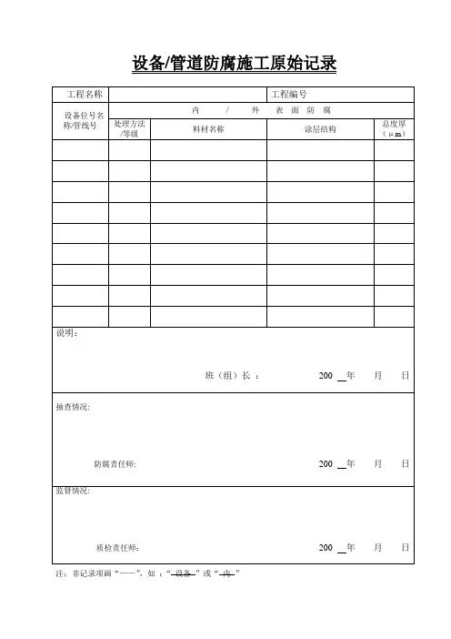 设备管道防腐施工记录