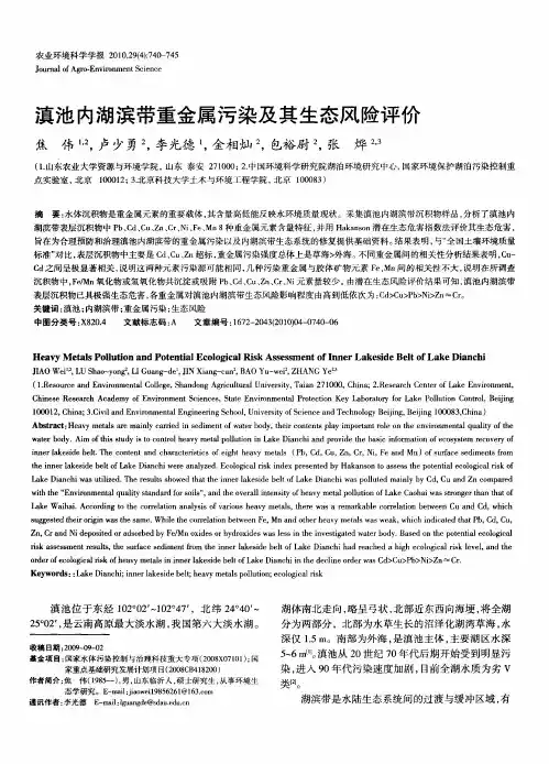 滇池内湖滨带重金属污染及其生态风险评价