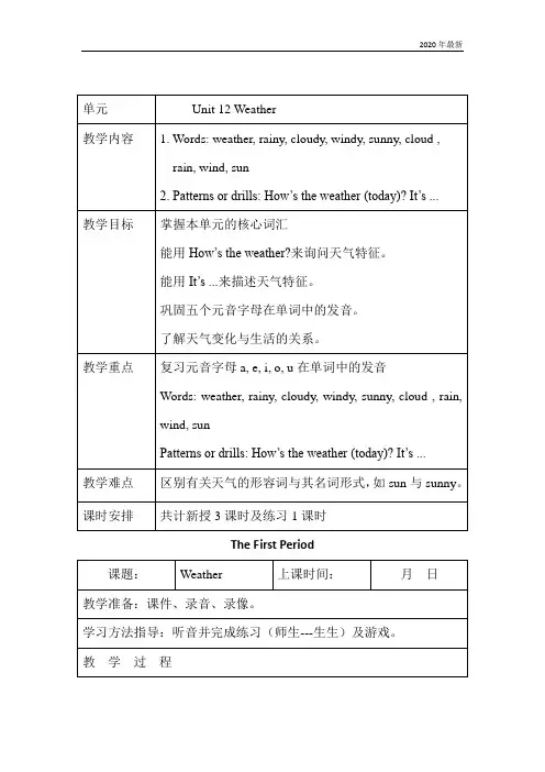 沪教牛津四年级英语上册Unit 12 Weather