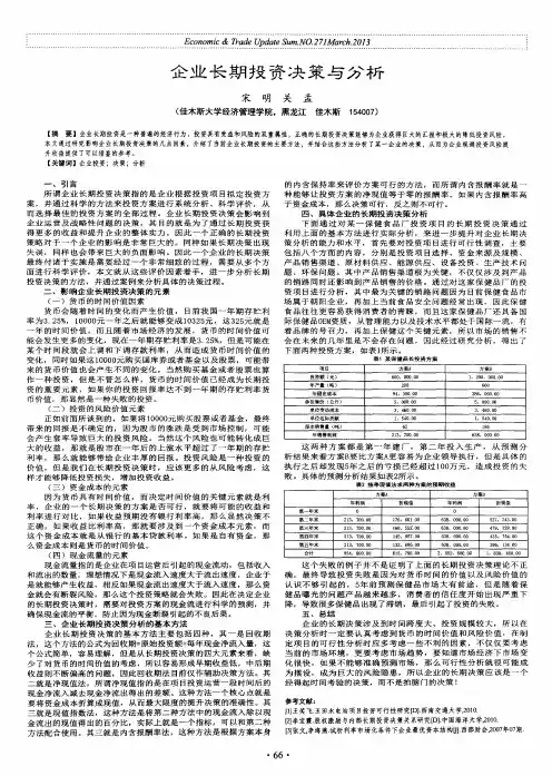 企业长期投资决策与分析