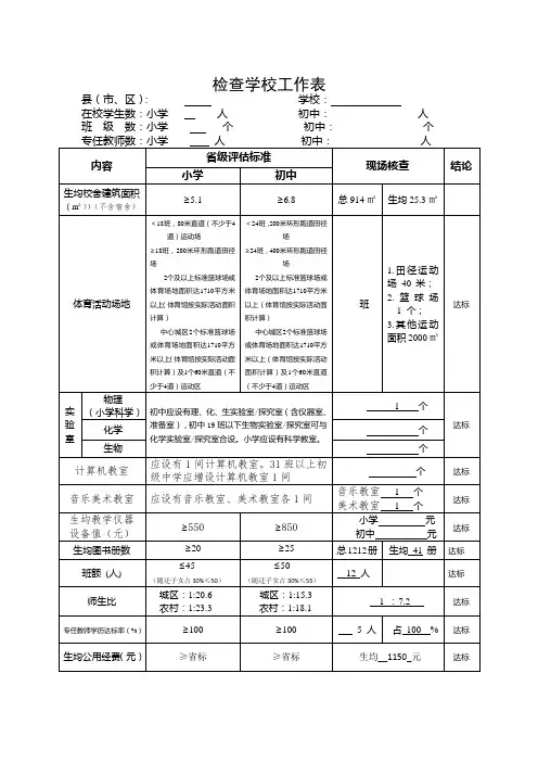 检查学校工作表