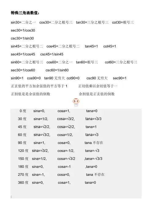 特殊三角函数值
