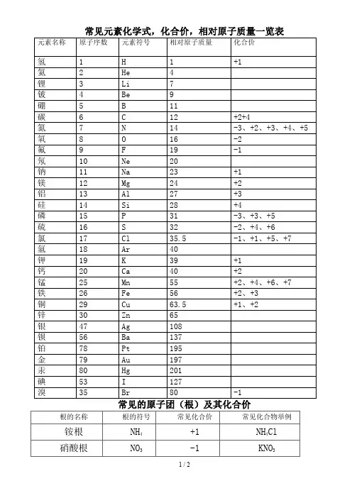 初中常见原子团
