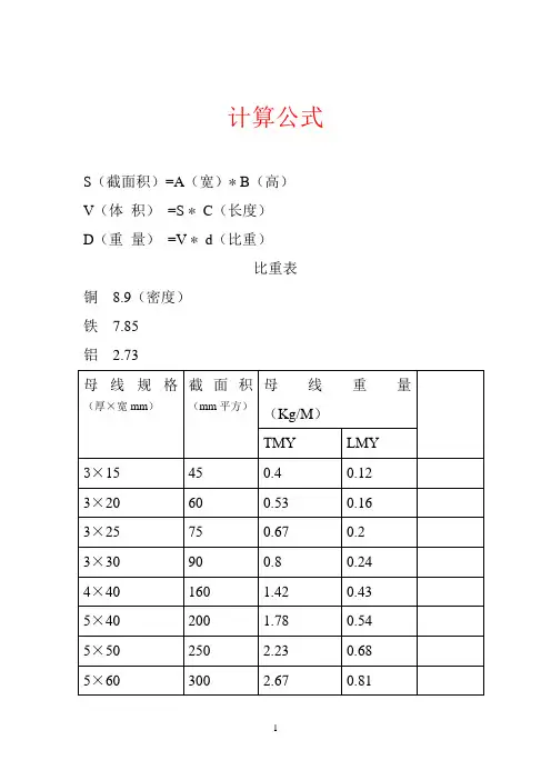 铜、铝排重量计算公式