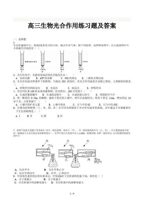 高三生物光合作用练习题及答案 2