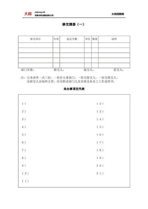 移交清册(一)