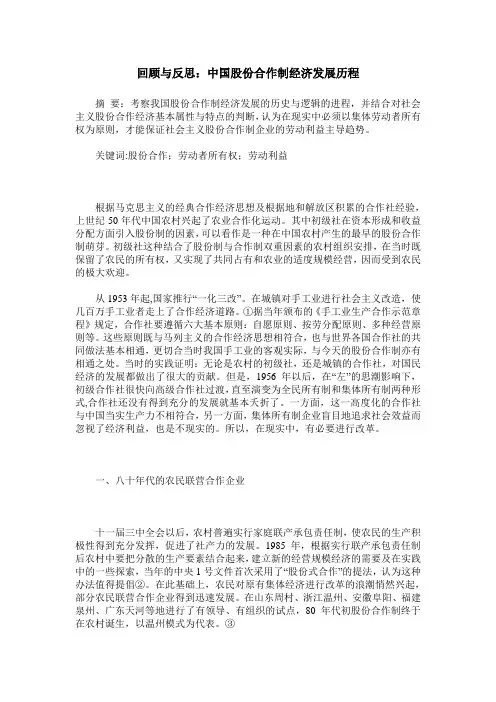 回顾与反思：中国股份合作制经济发展历程