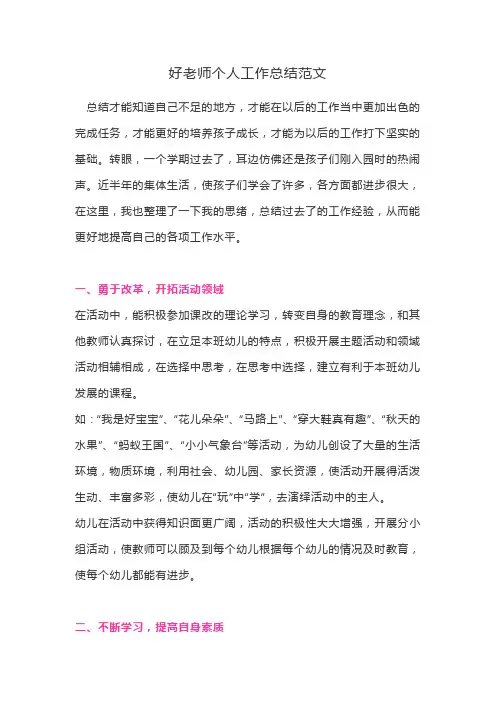 好老师个人工作总结范文