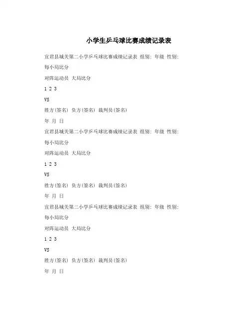 小学生乒乓球比赛成绩记录表