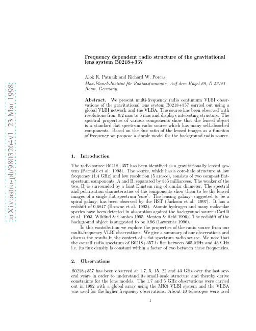 Frequency dependent radio structure of the gravitational lens system B0218+357