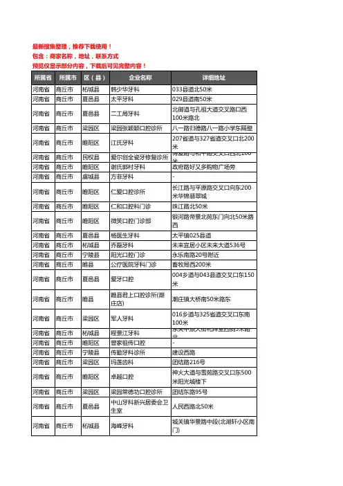 新版河南省商丘市牙科企业公司商家户名录单联系方式地址大全326家