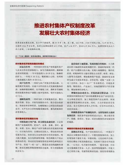 推进农村集体产权制度改革发展壮大农村集体经济