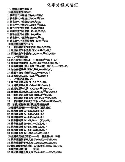 初中化学方程式总汇(人教版)
