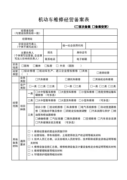 机动车维修经营备案表(修改)