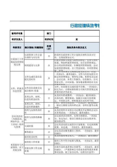 1行政经理绩效考核表