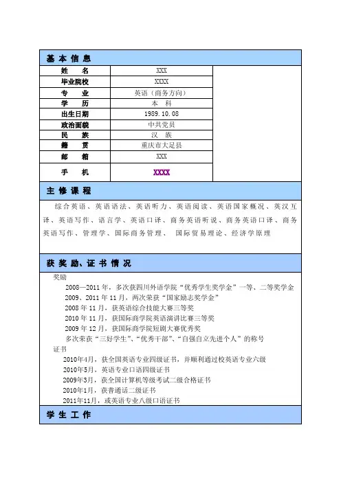 大学生英语专业-求职简历-