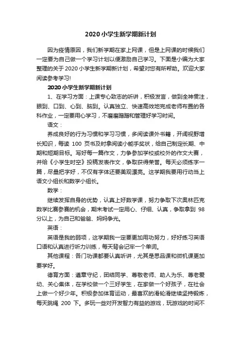 2020小学生新学期新计划
