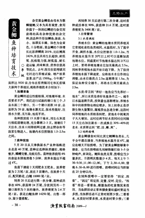 黄金鲫鱼种培育技术
